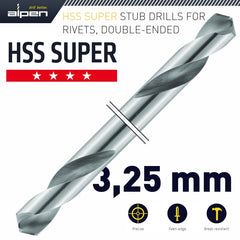 HSS SUPER DRILL BIT DOUBLE ENDED 3.25MM 2/POUCH