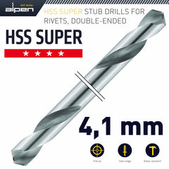 HSS SUPER DRILL BIT DOUBLE ENDED 4.1MM 2/POUCH