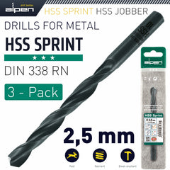 HSS SPRINT DRILL BIT 2.5MM 3/PACK