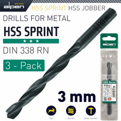 HSS SPRINT DRILL BIT 3MM 3/PACK