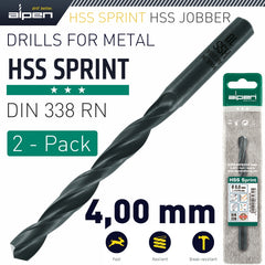 HSS SPRINT DRILL BIT 4MM 2/PACK