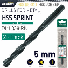 HSS SPRINT DRILL BIT 5MM 2/PACK