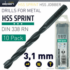 HSS SPRINT DRILL BIT 3.1MM PACKET OF 10 FOR MODULE