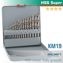 SUPER DRILL BIT SET 19 PIECE 1-10 X 0.5MM IN METAL CASE