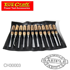 CHISEL SET WOOD CARVING 12PIECE IN LEATHER POUCH