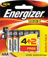 ENERGIZER MAX AAA - 6PACK 4+2 FREE E92BP6(4+2)