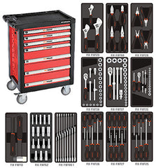 FIXMAN 7 DRAWER ROLLER CABINET ON CASTORS WITH 12 TRAYS OF STOCK 958MM