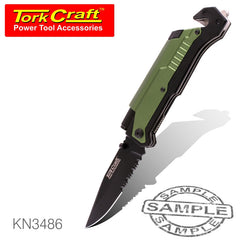 KNIFE SURVIVAL GREEN WITH LED LIGHT & FIRE STARTER IN DOUBLE BLISTER