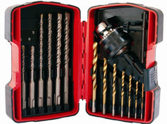 DRILL BIT SDS & HSS TIN & 13mm CHUCK & KEY SET 15PC IN PLASTIC CASE
