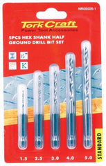DRILL BIT SET 5PCS HALF GROUND.POLISHED HEX SHANK 1.5/2.5/3/4/5MM