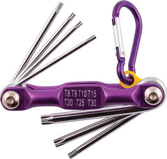 FOLDING KEY SET TORX T8-9-10-15-20-25-30 PURPLE CHROME PLATED