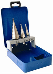 STEP DRILL SET 3 PCE HSS IN STEEL CASE