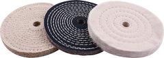 BUFFING WHEEL KIT 3PCS 150MM WHITE & DENIM STICHED & SISAL POLISHING