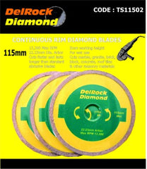 DIAMOND BLADE 3PCE SET 115MM CONT. RIM  DELROCK